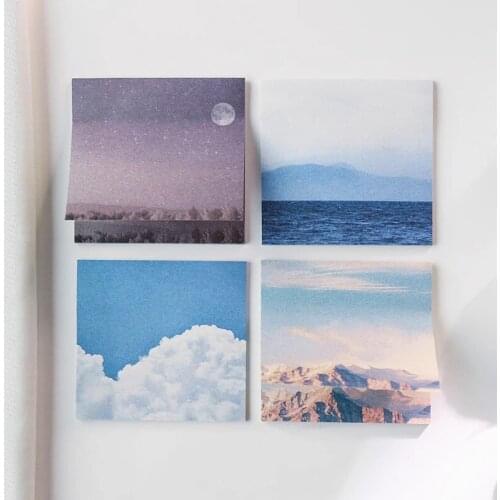 8 Designs Natural Cloud Silent Ocean Mountain Memo Pad Sticky Notes Notepad Diary Pretty Picture DIY Self-Stick Note Memo Pad