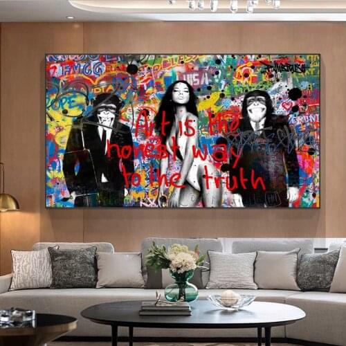 Large Banksy Art Canvas Posters and Prints Funny Monkeys and Girls Canvas Graffiti Art Wall Pictures for Modern Room Decoration
