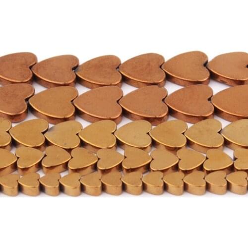 4/6/8/10mm Natural Hematite Beads Heart Gold Smooth Loose Stone Beads For DIY Necklace Bracelets Jewelry Making Strand 15"