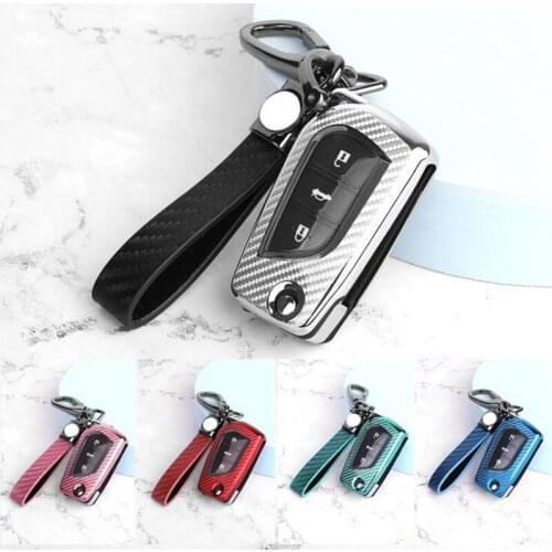 Carbon Fiber TPU Car Key Case For Toyota Yaris Reiz Carola Rav4 3 Button Folding Remote Fob Protector Cover Keychain Holder Bag