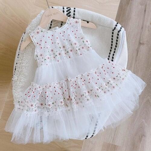 Amya Baby Toddler Dresses For Girls Summer Flower Embrodiery Koean Baby Girl Clothing Princess Birthday Kids Dress