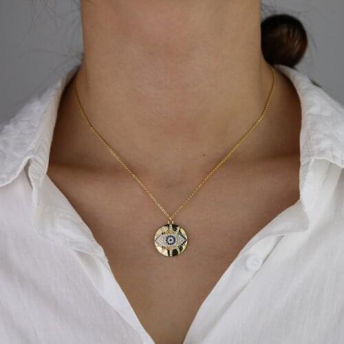 Dropshipping new turkish evil eye charm pendant necklace for girl paved tiny gorgeous rainbow CZ chic women jewelry gifts