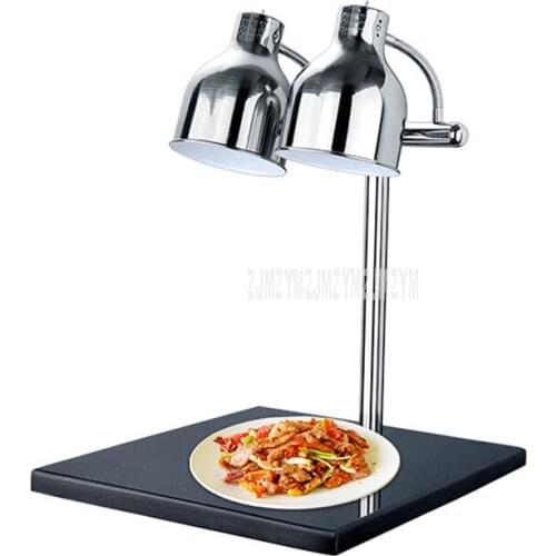 Double Bulb Head Electric Food Keep Warm Light Lamp Stainless Steel Buffet Lamp Marble Base Food Warming Barbecue Lamp 275W 220V