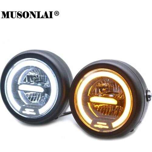 6.8'' LED Universal Retro Motorcycle Headlight Angel Eye 55W High Low Beam Head Lamp For Harley Chopper Bobber Curisers Bikes