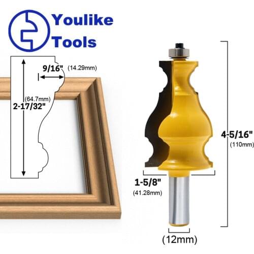 1/2" 12mm Shank Large Elegant Picture Frame Molding Router Bit Door Knife Woodworking Cutter Tenon Cutter for Woodworking Tools