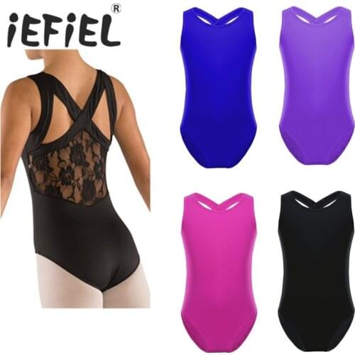 IEFiEL Girls Gymnastics Leotards Professional Ballet Tutu Tank Leotard Ballet Dance Dress Jumpsuit Lace Back Toddler Leotard