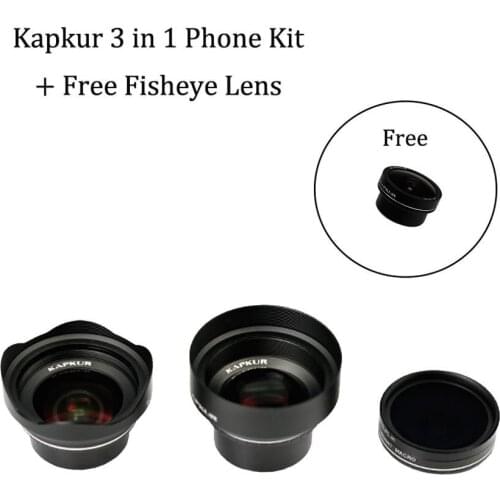 Kapkur phone lens 3 in 1 kit for iPhone series phone with Kapkur customized phone case with free sportbag