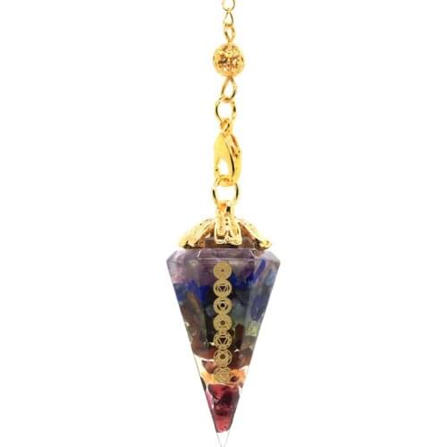 KFT Natural Stone Amulet Healing 7 Chakra Crystal Orgonite Reiki Pendulum Energy Meditation Hexagonal Pendant For Women Jewelry