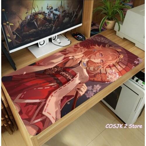 Anime Genshin Impact Yae Miko Kamisato Ayaka Mouse Pad Thicken Laptop Gaming Mice Mat Table Keyboard Mat Anti-Slip Playmat Gifts