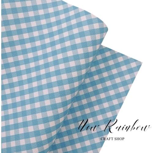 New Rainbow 30x138CM/Roll Pastel Gingham Blue Artisan Leatherette Sheets Perfect For School Hair Bows, Accessories, DIY Crafts
