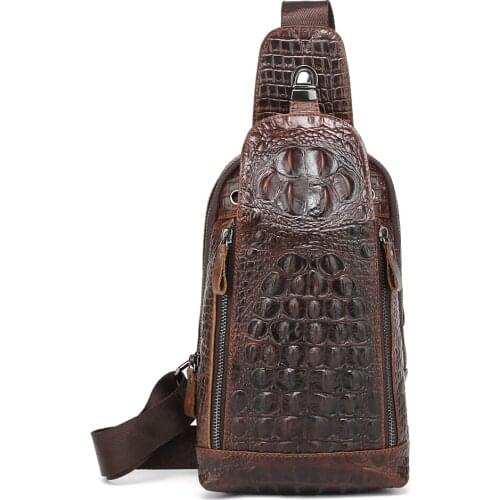 Mens Chest Bag Genuine Leather Messenger Bags Travel Crossbody Casual Vintage Rucksack Chest Single Chest Pack