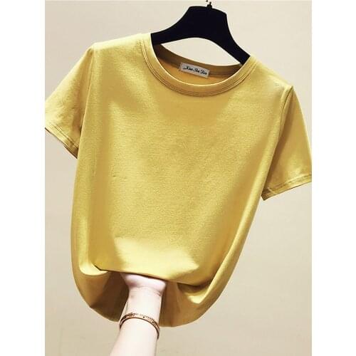 New Spring Summer O-Neck Solid Slim Female Tshirt Casual Short Sleeve Cotton Multi Color Black White Women Shirt Tops