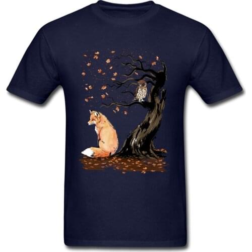 Winds Of Autumn Tee Shirt Art Design T-shirt Men Tshirts Owl & Fox Print Tops Tees Birthday Gift Clothes Custom Cotton Sweaters