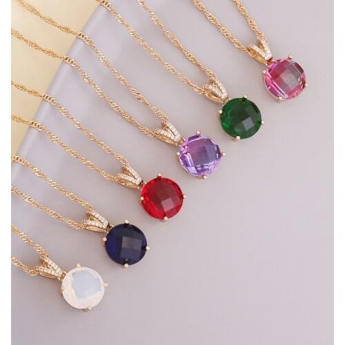 Round Alloy Multicolor Glass Pendant Necklace For Women Simple Golden Geometric Metal Necklace 2021 New Gift Jewelry Wholesale