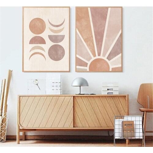 Mid Century Poster Sun Moon Scene Art Painting Abstract Landscape Wall Art Print Modern Boho Wall Pictures For Living Room Decor