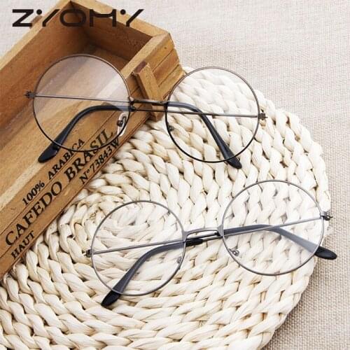 Q New Classic Vintage Glasses Frame Round Lens Flat Myopia Optical Mirror Simple Metal Women/Men Glasses Frame