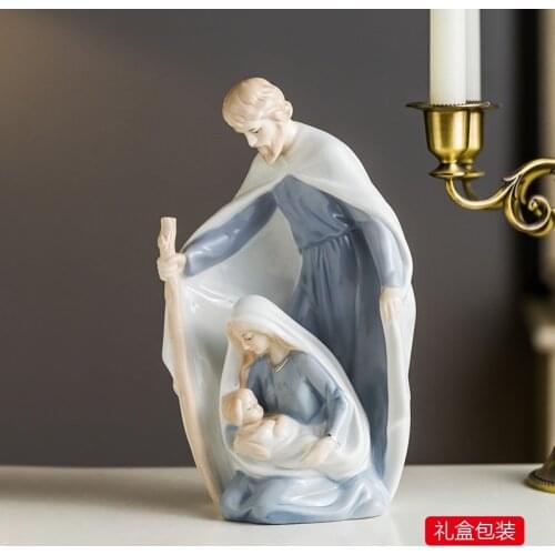 Catholic holy images holy objects holy family of three Jesus virgin Joseph church ceramic Figure Statue art Christian 26cm