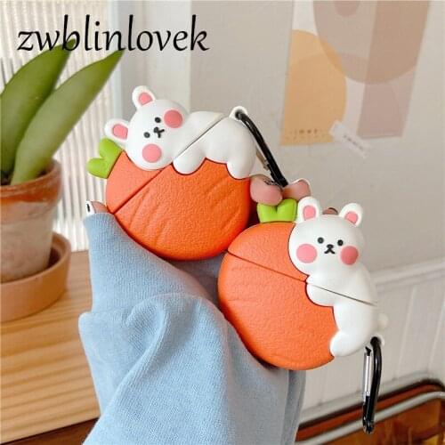 Cartoon Carrot Rabbit Figure Silicone Case Case For Airpods 1 2 Pro Protection Bluetooth Wireless Headset Cover
