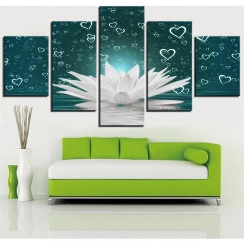 Moderno arte de la pared de Casa decoración de carteles marco Modular fotos 5 piezas Flor de Loto Blanco agua amor lienzos impre