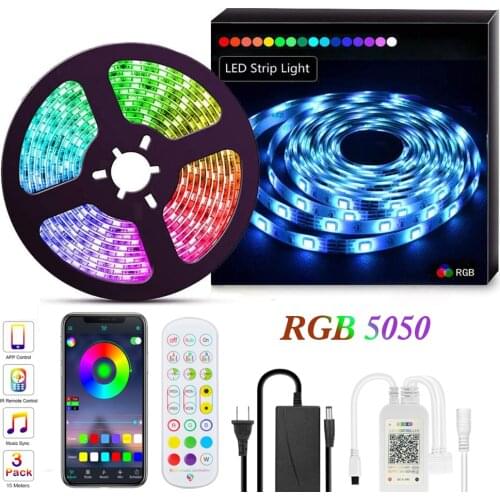 5m 10m 5050 SMD 300 LEDs Strip Lights Bluetooth APP/Remote Control Music Color Changing RGB LED Lights for Bedroom Living Room