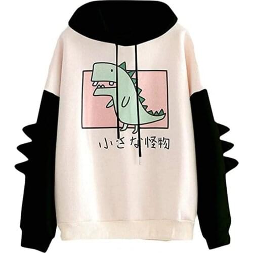 Dinosaur Pattern Long Sleeve Sweatshirt Cotton Blend Teens Girls Winter Hooded for Home Sweatshirt Hooded For Girls Women