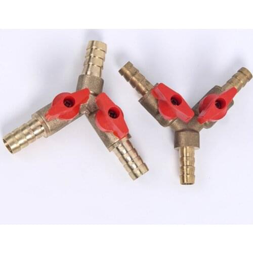 8mm 10mm Hose Barb Y Type Three 3 Way Brass Shut Off Ball Valve Pipe Fitting Connector Adapter For Fuel Gas Water Oil Air