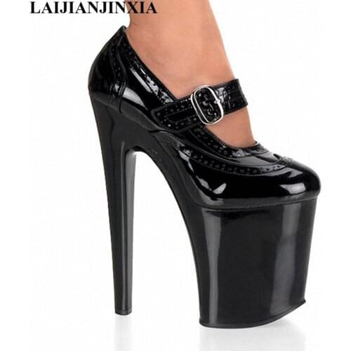 LAIJIANJINXIA New 20cm Sexy Straps Close Toe Shoes Platform Pumps Party Shoes Super High Heels Women Party Dance Pumps Shoes