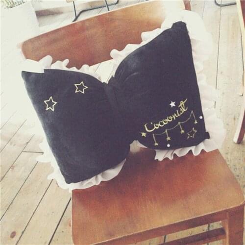 Japanese girls dream home pearl black velvet cushion, pillow bow, dual lumbar cushion, birthday gifts, Christmas gifts