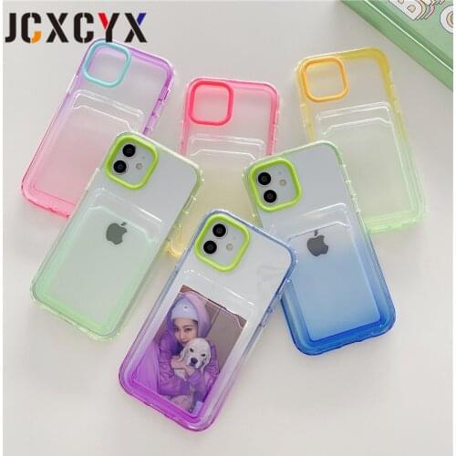 Gradient Armor Card Full Protection Phone Case For iPhone 13 12 11 Pro Max XR XS Max X 7 8 plus Shockproof Clear Soft Back Cover