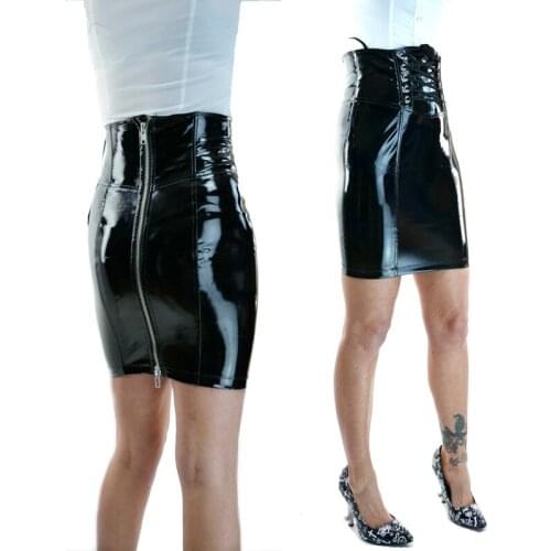 Women Black Sexy PVC Faux Leather Pencil Mini Bag Hip Short Skirt Nightclub Club DS Performance Costume