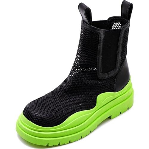 Mesh Hollow Mesh Boots Summer Thick-Heeled British Style Womens Short Boots Avocado Color Tide Platform Thick-Soled Smoke Boots