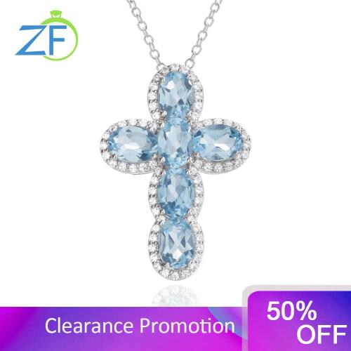 GZ ZONGFA Fashion Sexy natural Blue Topaz Gem 925 sterling silver Cross pendant fine Jewelry Necklace