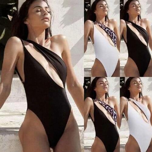 Daddy Yan Swimsuit Women One piece bathing suit Single Shoulder Belted Leopard Print Splicing Bodysuits Sexy Beachwear Bathers