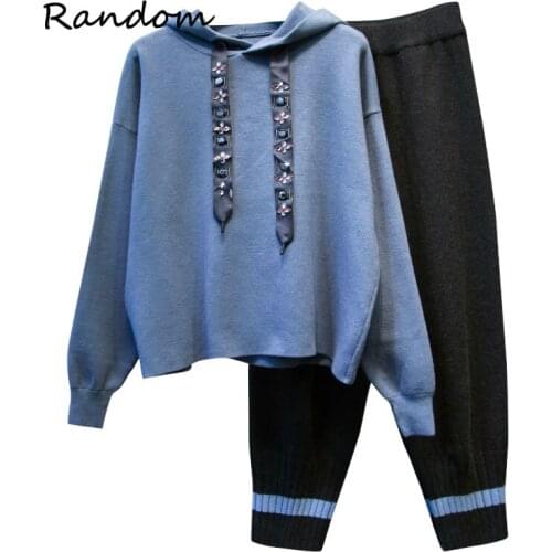 Women'Knit Suit Large Plus Size Ttracksuit Hooded Sweater Top And Pants two piece set Sportwear Warm Matching Set Outfits Cloth