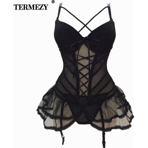 TERMEZY New Sexy Corset Bustier High Elasticity Lingerie Women Underwear Breathable Fabric Corset Top Black corset dress