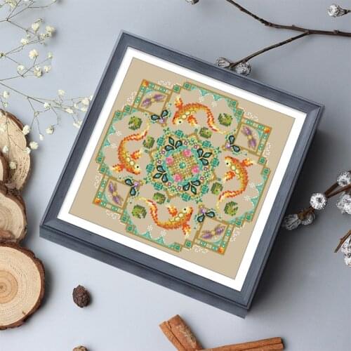 Goldfish photo frame 1 light linen fabric Counted Cross Stitch Cross Stitch Kits Embroidery Needlework Sets