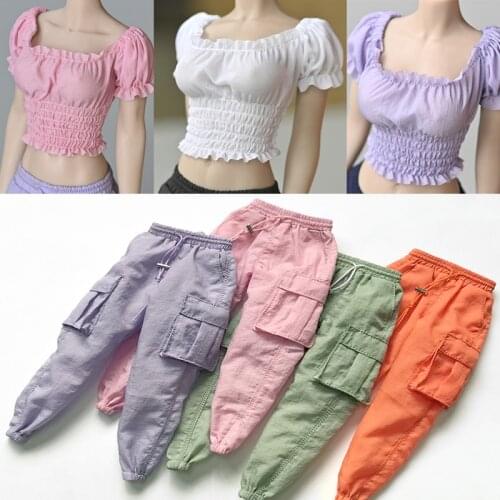 1/6 Female Long casual black pants Sport shoes Socks vest Shirt Short Sleeve Tops set Clothes For 12 inches TBL PH Body Figures