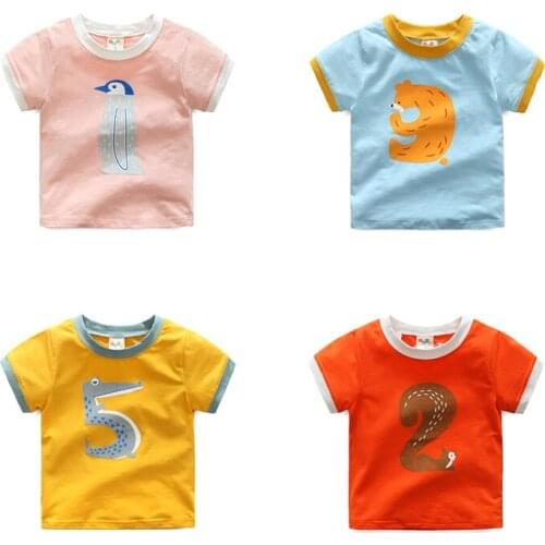 2019 summer boy girl Short sleeve T-shirt New pattern Cartoon Animal number baby Korean tops children clothing kids clothes