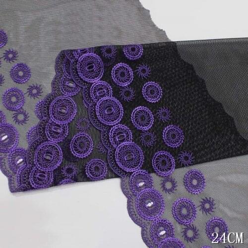 29Yards Black Purple Embroidered Fabric Lace Trim Ribbon Handmade DIY Sewing Craft For Bra Underwear Costume Hat Decoration 24cm
