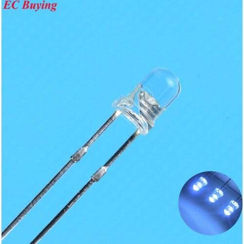 3mm White LED Round Light Emitting Diode Transparent Ultra Bright Lamp Bead Plug-in DIY Kit Practice Wide Angle DIP 10 pcs/lot