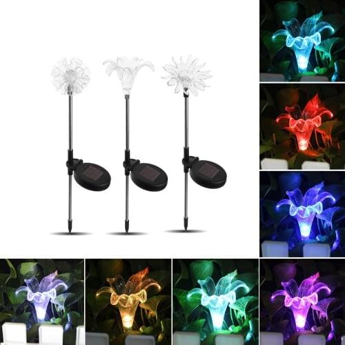 3pcs Solar LED Lawn Light Outdoor Garden Light Lily Dandelion Sunflower Inserted Ground Light