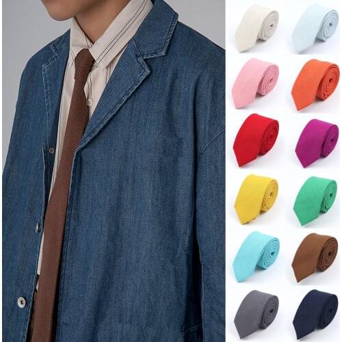 35 Color Cotton Linen Candy Color Necktie Skinny Pink Blue Purple Daily Neckwear Tie Dress Wedding Party Cravat Accessory Gift