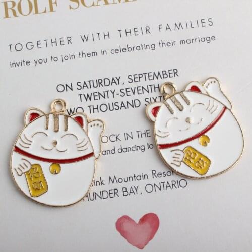 5pcs 29*36MM Fashion DIY enamel Fortune Cat charms for bracelet, metal alloy enamel Fortune Cat pendants dangle jewelry making