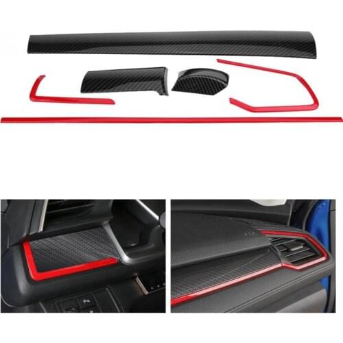 6Pcs Console Center Dashboard Cover Trim Decorative Stickers for Honda Civic 10th 2016 2017 2018 Carbon Fiber Car Accessories