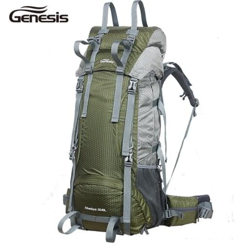 60L Very good quality Mountaineering Bag Waterproof Nylon Material Adjustable Backpack aluminum supports A4484