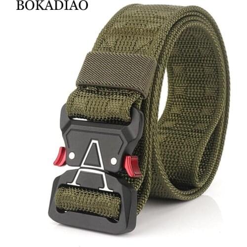 BOKADIAO New men canvas belt Quick release luxury Metal buckle jeans belt Army military nylon Training tactical belts strap male