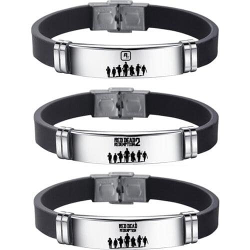Red Dead Redemption 2 Bangle Bracelet Black Silicone Stainless Steel Watchband Bracelets Fans Jewelry Gifts