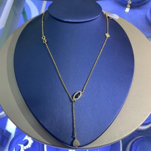 Brand 1:1Fashion Necklace Micro Cubic Zirconia Lucky Heart and Eyes Pendant Adjust Chain Necklace Women Brand Jewelry