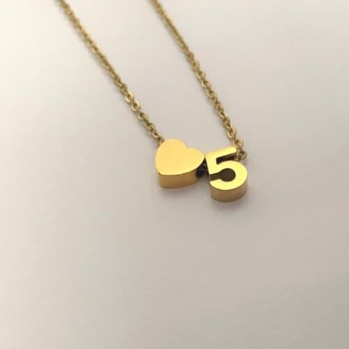 Simple Cute 0123456789 Lucky Number Heart Charm Choker Clavicle Necklace Fashion Gold Color Stainless Steel Chain Jewelry
