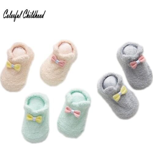 Newborn Baby shoes Girl Boy Socks Baby Infant Cartoon anti-slip Indoor Floor Sock with bow Cute Non-Slip Thick Terry Socks 0-18m